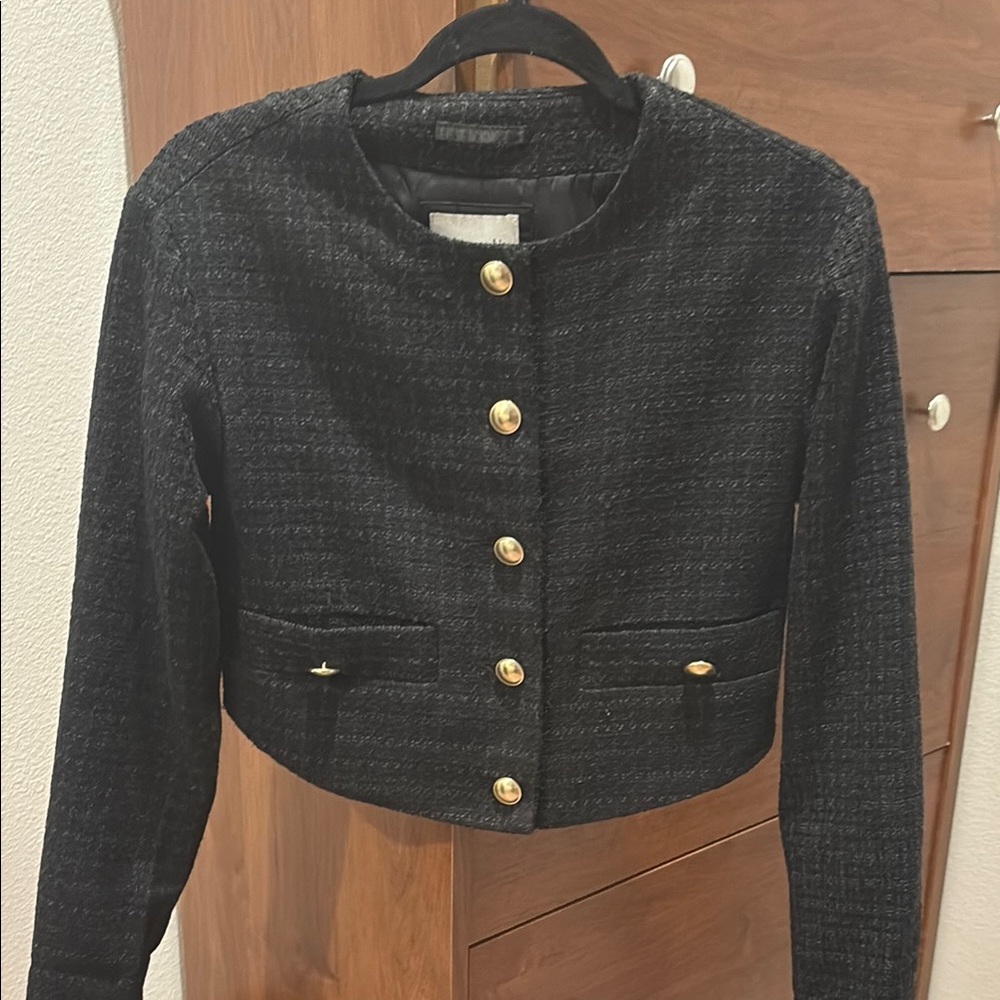 Abercrombie Black Tweed Jacket with Gold Buttons